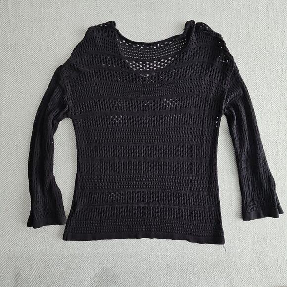 Hooklzo Tunic Blouse Medium Black Crochet Fairycore Y2K Boho Long Sleeve Luxe - Picture 3 of 15